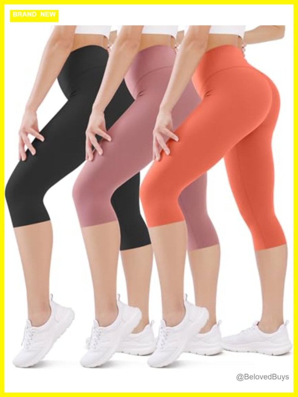 High Waist Tummy Control Capri Leggings 7/8 Workout Yoga Tights 3 Pack